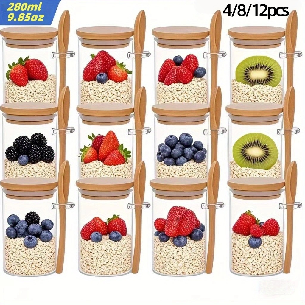 Meal Prep Oatmeal Jars - 4/8/12Pcs, Oatmeal Breakfast Cups with Lids