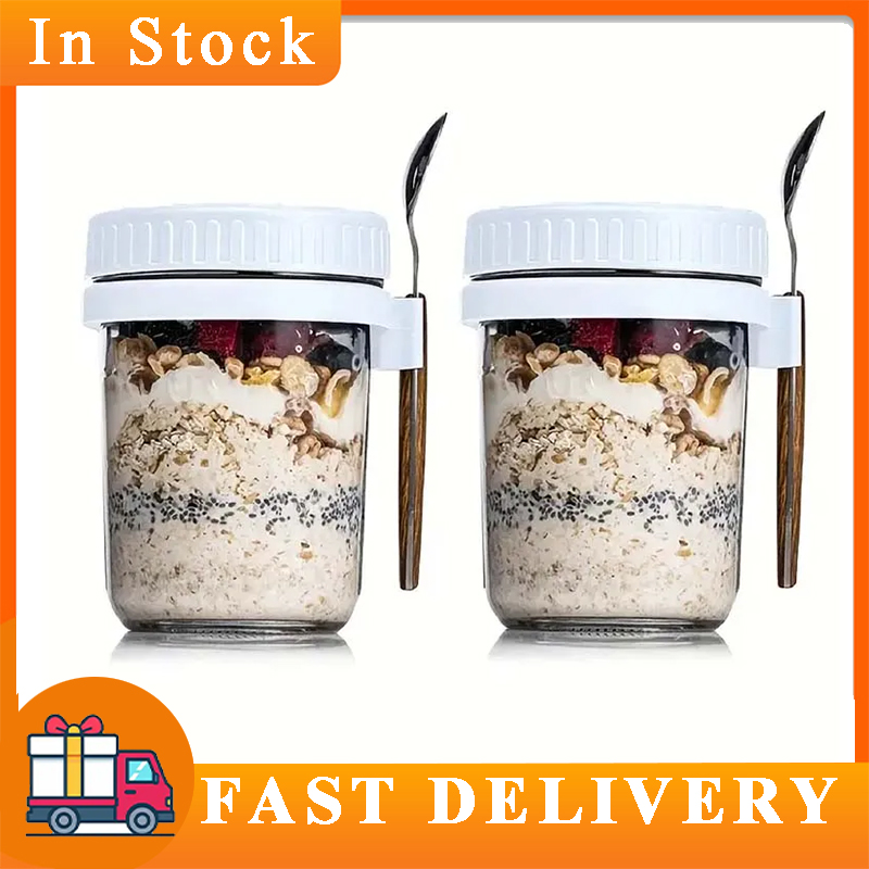 Meal Prep Oatmeal Jars - Overnight Oats Container with Lid and