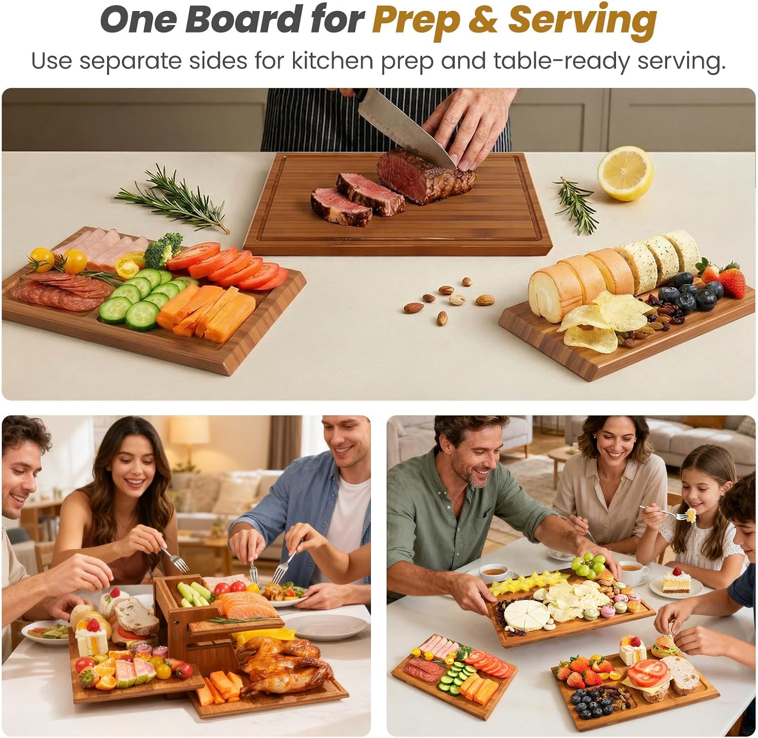 Bamboo Cutting Board Set With  - Meal Prep For Cutting ulasan dan harga